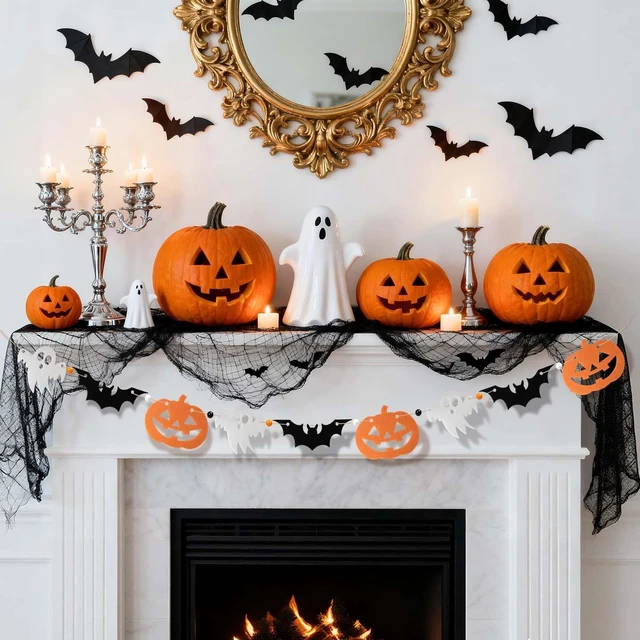 Alt view image 4 of 7 - 3-Pack Halloween Felt Garland Banner for Mantle Home Art Decor | Pre-strung 6.5 Ft - Each Cute Halloween Garland Banner Hanging Decor for Birthday Fall Party Wall Festival Decorations