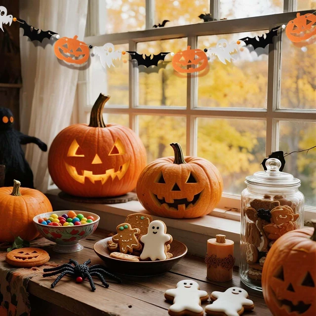 Alt view image 5 of 7 - 3-Pack Halloween Felt Garland Banner for Mantle Home Art Decor | Pre-strung 6.5 Ft - Each Cute Halloween Garland Banner Hanging Decor for Birthday Fall Party Wall Festival Decorations