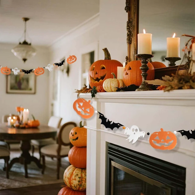 Alt view image 6 of 7 - 3-Pack Halloween Felt Garland Banner for Mantle Home Art Decor | Pre-strung 6.5 Ft - Each Cute Halloween Garland Banner Hanging Decor for Birthday Fall Party Wall Festival Decorations