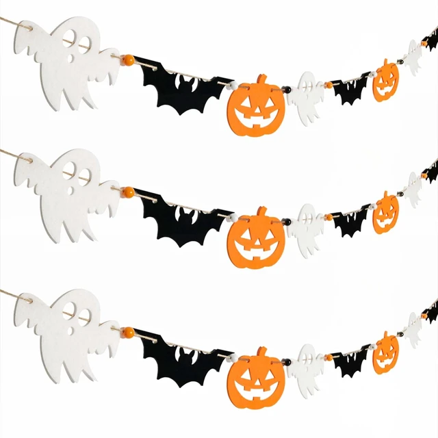 Alt view image 7 of 7 - 3-Pack Halloween Felt Garland Banner for Mantle Home Art Decor | Pre-strung 6.5 Ft - Each Cute Halloween Garland Banner Hanging Decor for Birthday Fall Party Wall Festival Decorations