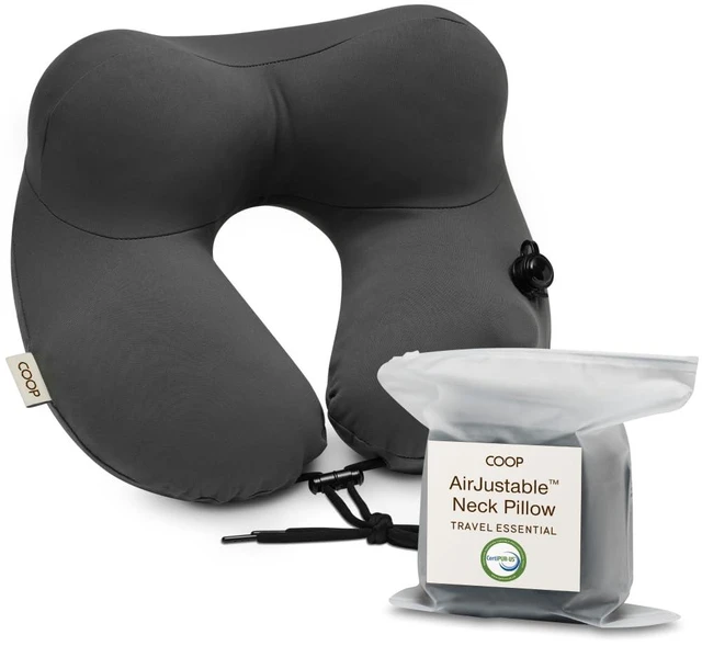 Main image of AirJustable Travel Neck Pillow, Inflatable, Adjustable Support for Neck & Chin, Compact, Soft Memory Foam Comfort, Airplane Travel Essentials, Cooling & Washable Cover
