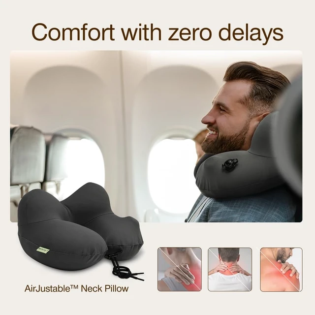Alt view image 4 of 7 - AirJustable Travel Neck Pillow, Inflatable, Adjustable Support for Neck & Chin, Compact, Soft Memory Foam Comfort, Airplane Travel Essentials, Cooling & Washable Cover