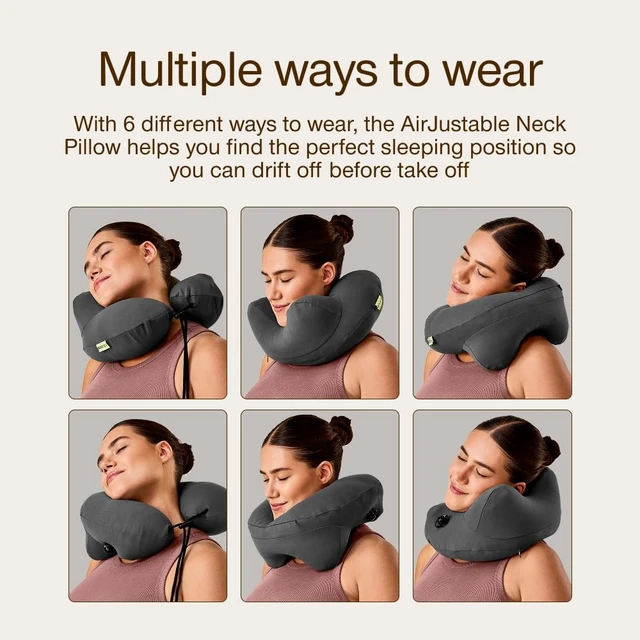Alt view image 7 of 7 - AirJustable Travel Neck Pillow, Inflatable, Adjustable Support for Neck & Chin, Compact, Soft Memory Foam Comfort, Airplane Travel Essentials, Cooling & Washable Cover