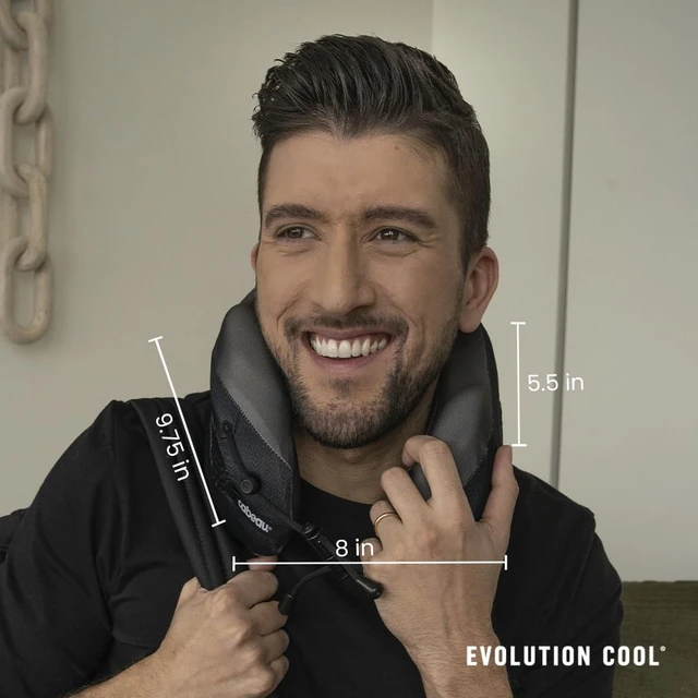 Alt view image 6 of 7 - Evolution Cool Travel Neck Pillow by - Cooling Airflow Vents, Memory Foam Neck Support, and Adjustable Clasp - Comfort On-The-Go with Carrying Case - Airplane, Train, Car, and Gaming (Blue)