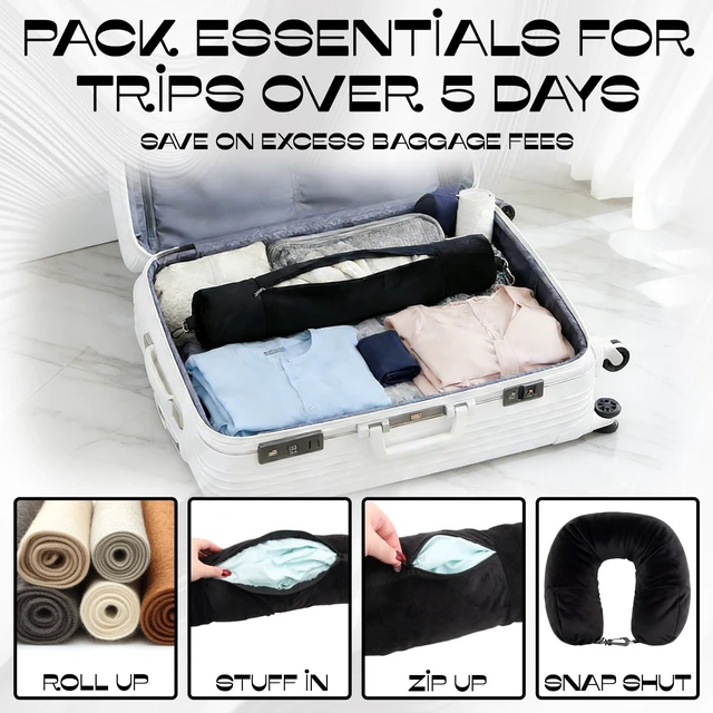 Alt view image 5 of 6 - 1-Pack Stuffable Travel Pillow for Extra Luggage - Travel Neck Pillow with Adjustable Neck Size - Multifunctional Velvet Neck Pillowcas - Sleeping Rest Cushion Travel Essentials