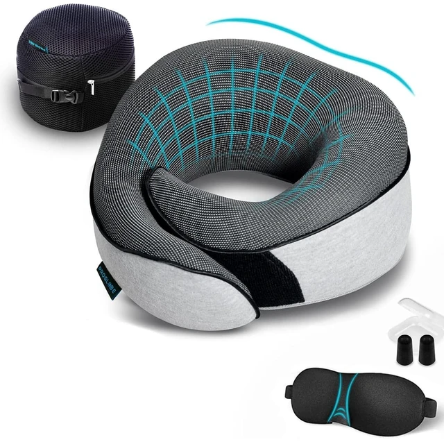 Main image of Travel Neck Pillow for Airplanes, Long Haul Flight Kit, Grey | Long Flight Travel Kit with 3D Contoured Eye Masks, Earplugs and Luxury Bag, Updated Material Plane Sleeping Support