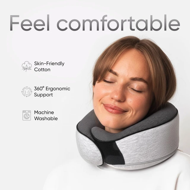 Alt view image 2 of 7 - Travel Neck Pillow for Airplanes, Long Haul Flight Kit, Grey | Long Flight Travel Kit with 3D Contoured Eye Masks, Earplugs and Luxury Bag, Updated Material Plane Sleeping Support