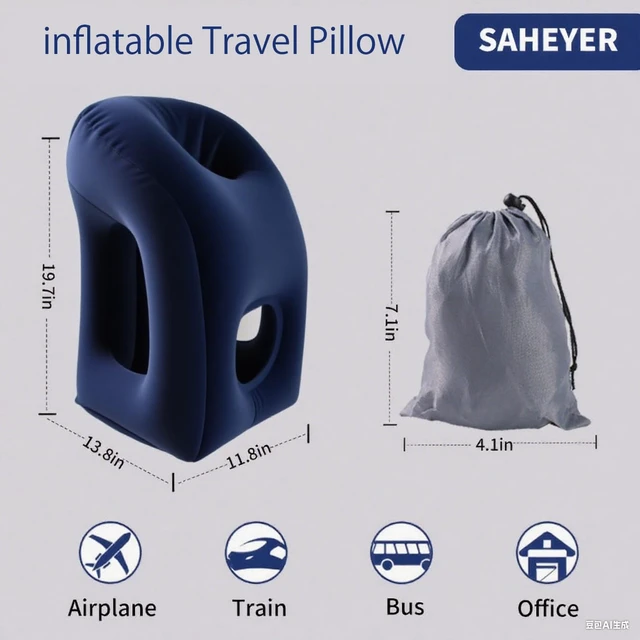 Alt view image 2 of 6 - Neck Pillow Airplane Pillow for Long Flight,airplanesleep Support,Airplane Sleeping Support, Inflatable Pillow for Flights, Travel Essentials Neck Pillows for Airplanes