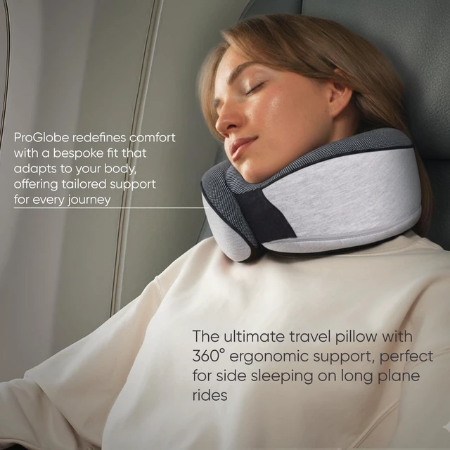 Alt view image 6 of 7 - Travel Neck Pillow for Airplanes, Long Haul Flight Kit, Grey | Long Flight Travel Kit with 3D Contoured Eye Masks, Earplugs and Luxury Bag, Updated Material Plane Sleeping Support