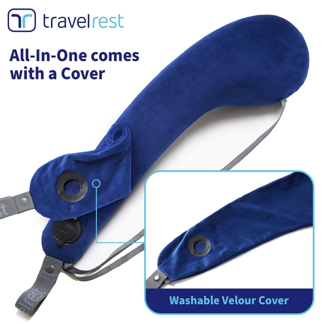 Alt view image 2 of 7 - All-in-One Travel Neck Support & Body Pillow - Blue | Memory Foam Cover, Inflatable Travel Essential, Upper Compact Support, Sleeping Accessories, Road Trip & Long Flight Comfort