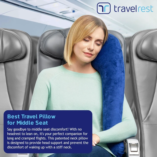 Alt view image 7 of 7 - All-in-One Travel Neck Support & Body Pillow - Blue | Memory Foam Cover, Inflatable Travel Essential, Upper Compact Support, Sleeping Accessories, Road Trip & Long Flight Comfort