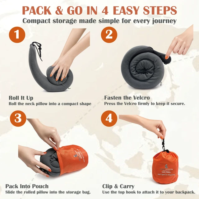 Alt view image 6 of 7 - Airplane Travel Neck Pillow, Slow-Rebound Foam, Dark Gray | Wraparound memory foam, adjustable closure, removable cover and carry pouch for flights, trains and passenger road trips.