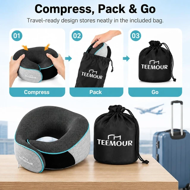 Alt view image 7 of 7 - Travel Pillow-Neck Pillows for Airplanes, Memory Foam Travel Neck Pillow for Long Flights|Airport Travel Essentials 360° Support Gifts for Travellers With Eye Mask & Earplugs, Portable Carry Bag