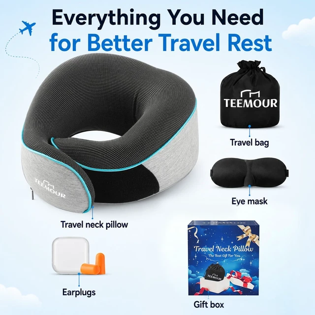 Alt view image 5 of 7 - Travel Pillow-Neck Pillows for Airplanes, Memory Foam Travel Neck Pillow for Long Flights|Airport Travel Essentials 360° Support Gifts for Travellers With Eye Mask & Earplugs, Portable Carry Bag