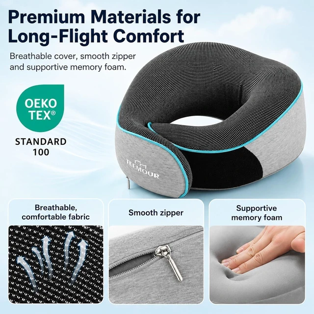 Alt view image 4 of 7 - Travel Pillow-Neck Pillows for Airplanes, Memory Foam Travel Neck Pillow for Long Flights|Airport Travel Essentials 360° Support Gifts for Travellers With Eye Mask & Earplugs, Portable Carry Bag
