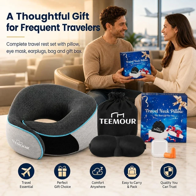 Alt view image 6 of 7 - Travel Pillow-Neck Pillows for Airplanes, Memory Foam Travel Neck Pillow for Long Flights|Airport Travel Essentials 360° Support Gifts for Travellers With Eye Mask & Earplugs, Portable Carry Bag