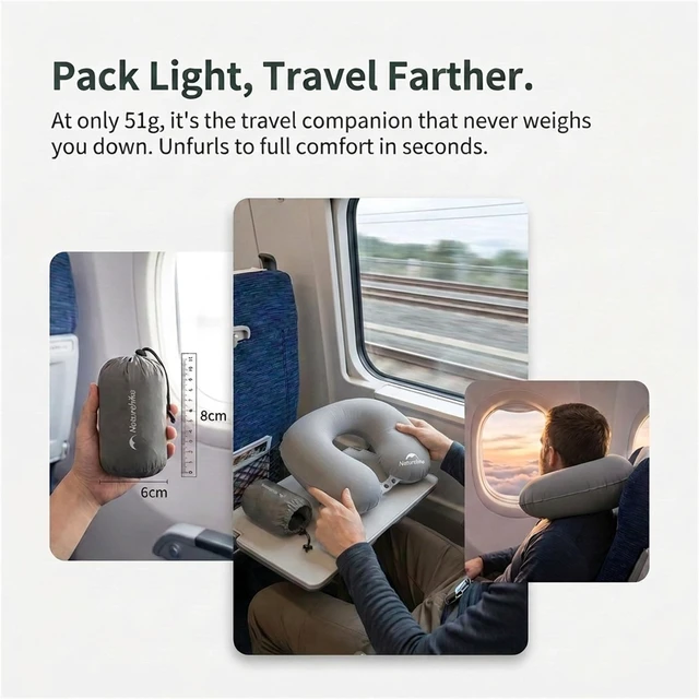 Alt view image 4 of 6 - Inflatable Travel Neck Pillow, 1.8oz Ultralight U-Shaped Pillow | Ergonomic Cervical Support Pillow for Airplane Car Office Camping, Washable Skin-Friendly Fabric Compact Head Rest Pillow