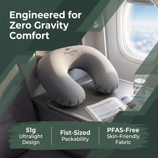 Alt view image 5 of 6 - Inflatable Travel Neck Pillow, 1.8oz Ultralight U-Shaped Pillow | Ergonomic Cervical Support Pillow for Airplane Car Office Camping, Washable Skin-Friendly Fabric Compact Head Rest Pillow