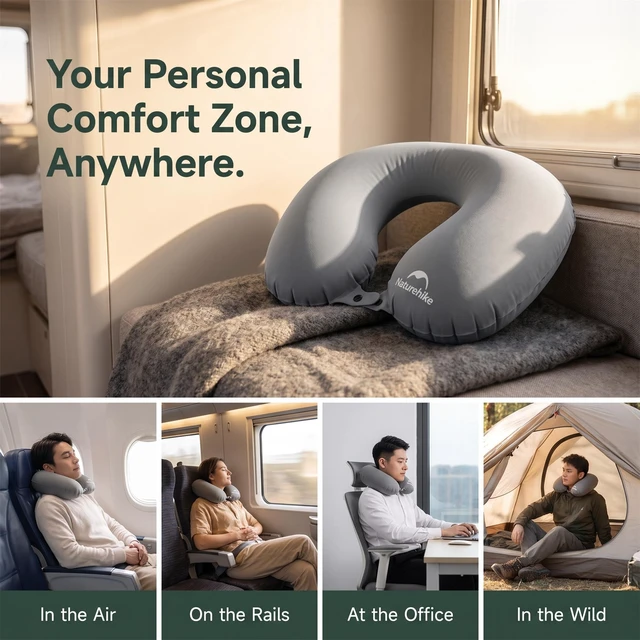 Alt view image 6 of 6 - Inflatable Travel Neck Pillow, 1.8oz Ultralight U-Shaped Pillow | Ergonomic Cervical Support Pillow for Airplane Car Office Camping, Washable Skin-Friendly Fabric Compact Head Rest Pillow