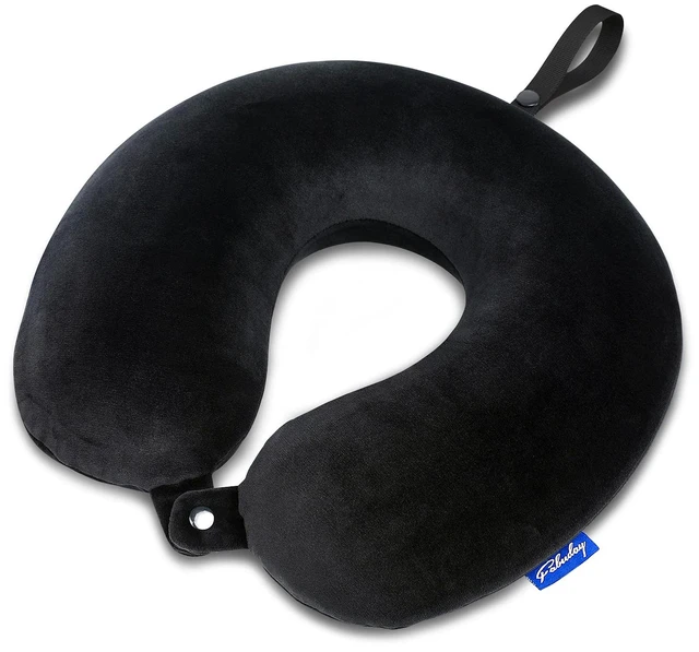 Main image of Memory Foam Travel Pillows for Airplanes - Neck Pillow for Traveling with Attachable Snap Strap Soft Washable Cover, Flight Pillow for Sleeping, Car, Home, Office, Black