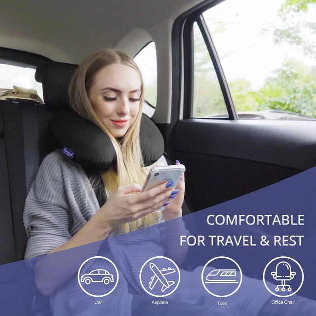 Alt view image 3 of 6 - Memory Foam Travel Pillows for Airplanes - Neck Pillow for Traveling with Attachable Snap Strap Soft Washable Cover, Flight Pillow for Sleeping, Car, Home, Office, Black