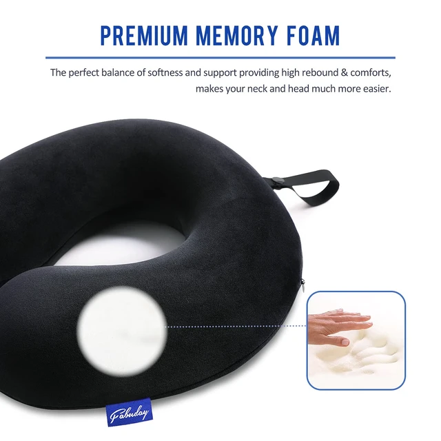 Alt view image 4 of 6 - Memory Foam Travel Pillows for Airplanes - Neck Pillow for Traveling with Attachable Snap Strap Soft Washable Cover, Flight Pillow for Sleeping, Car, Home, Office, Black