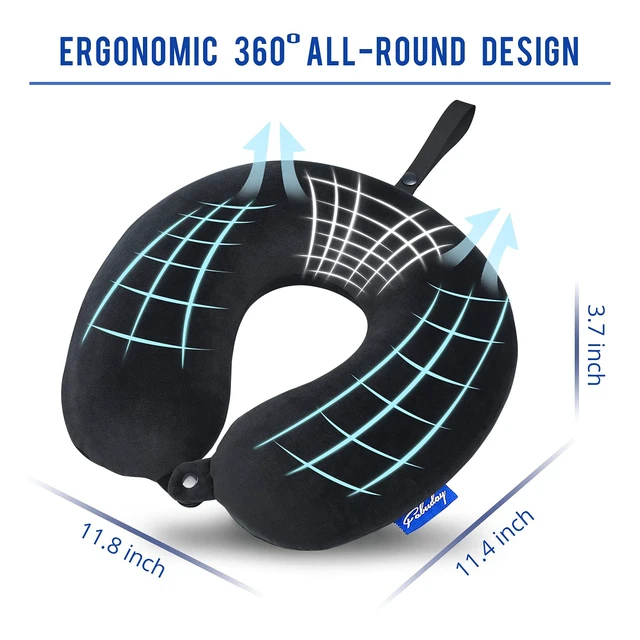 Alt view image 5 of 6 - Memory Foam Travel Pillows for Airplanes - Neck Pillow for Traveling with Attachable Snap Strap Soft Washable Cover, Flight Pillow for Sleeping, Car, Home, Office, Black