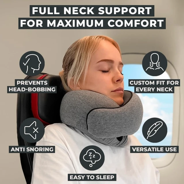 Alt view image 2 of 6 - Neck Travel Pillow Memory Foam Neck Pillow, Gray | Pillow for Comfort on Airplane Compact and Ergonomic Design for Travel, Car Rides, and Home Use Ideal for Adults and Kids.