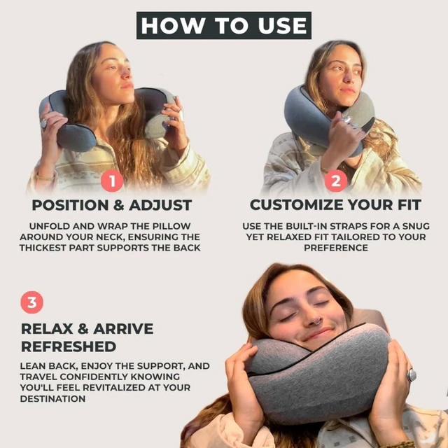 Alt view image 3 of 6 - Neck Travel Pillow Memory Foam Neck Pillow, Gray | Pillow for Comfort on Airplane Compact and Ergonomic Design for Travel, Car Rides, and Home Use Ideal for Adults and Kids.