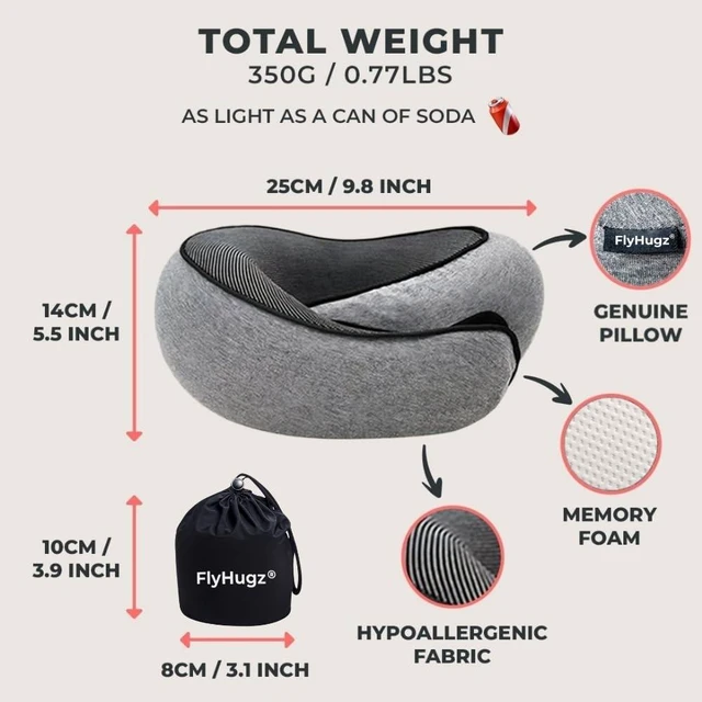 Alt view image 5 of 6 - Neck Travel Pillow Memory Foam Neck Pillow, Gray | Pillow for Comfort on Airplane Compact and Ergonomic Design for Travel, Car Rides, and Home Use Ideal for Adults and Kids.