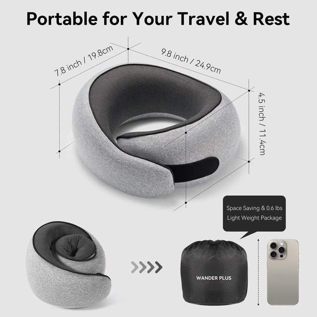 Alt view image 2 of 6 - Travel Neck Pillow, Pure Memory Foam Neck Pillow for Airplanes, Comfortable Breathable Cover, 360 Degree Support Ergonomic Design Best for Sleeping Plane Train Travel Essentials Max Grey
