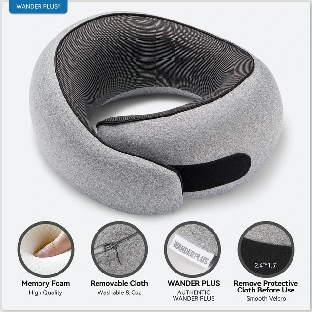 Alt view image 3 of 6 - Travel Neck Pillow, Pure Memory Foam Neck Pillow for Airplanes, Comfortable Breathable Cover, 360 Degree Support Ergonomic Design Best for Sleeping Plane Train Travel Essentials Max Grey