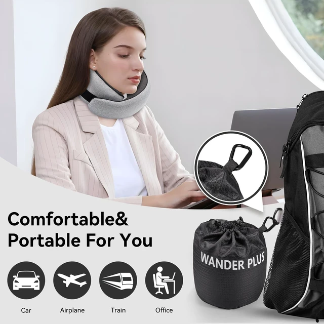 Alt view image 5 of 6 - Travel Neck Pillow, Pure Memory Foam Neck Pillow for Airplanes, Comfortable Breathable Cover, 360 Degree Support Ergonomic Design Best for Sleeping Plane Train Travel Essentials Max Grey