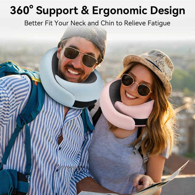 Alt view image 6 of 6 - Travel Neck Pillow, Pure Memory Foam Neck Pillow for Airplanes, Comfortable Breathable Cover, 360 Degree Support Ergonomic Design Best for Sleeping Plane Train Travel Essentials Max Grey