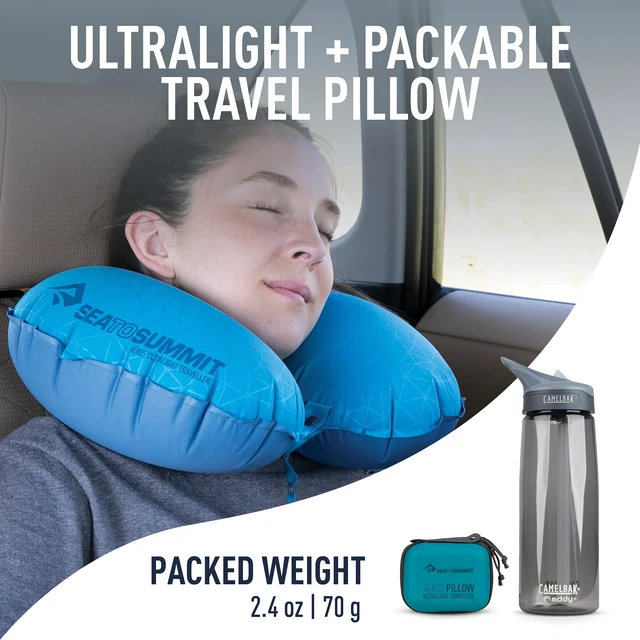 Alt view image 2 of 7 - Aeros Ultralight Traveller Inflatable Neck Pillow, Aqua | Ultralight inflatable neck pillow packs into an ultra-compact package for maximum comfort on planes, trains, and road trips