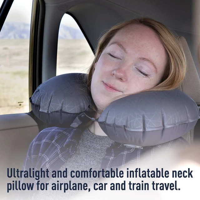 Alt view image 5 of 7 - Aeros Ultralight Traveller Inflatable Neck Pillow, Aqua | Ultralight inflatable neck pillow packs into an ultra-compact package for maximum comfort on planes, trains, and road trips