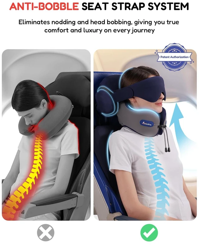 Alt view image 2 of 7 - Travel Neck Pillow for Airplane,Memory Foam,3D Eye Mask | 360 Ergonomic Pillow Head Neck Chin Sleep Support Essentials for Traveling/Long-haul Light/Car/Train/Office/Home Teal