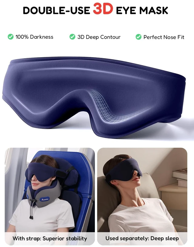 Alt view image 5 of 7 - Travel Neck Pillow for Airplane,Memory Foam,3D Eye Mask | 360 Ergonomic Pillow Head Neck Chin Sleep Support Essentials for Traveling/Long-haul Light/Car/Train/Office/Home Teal