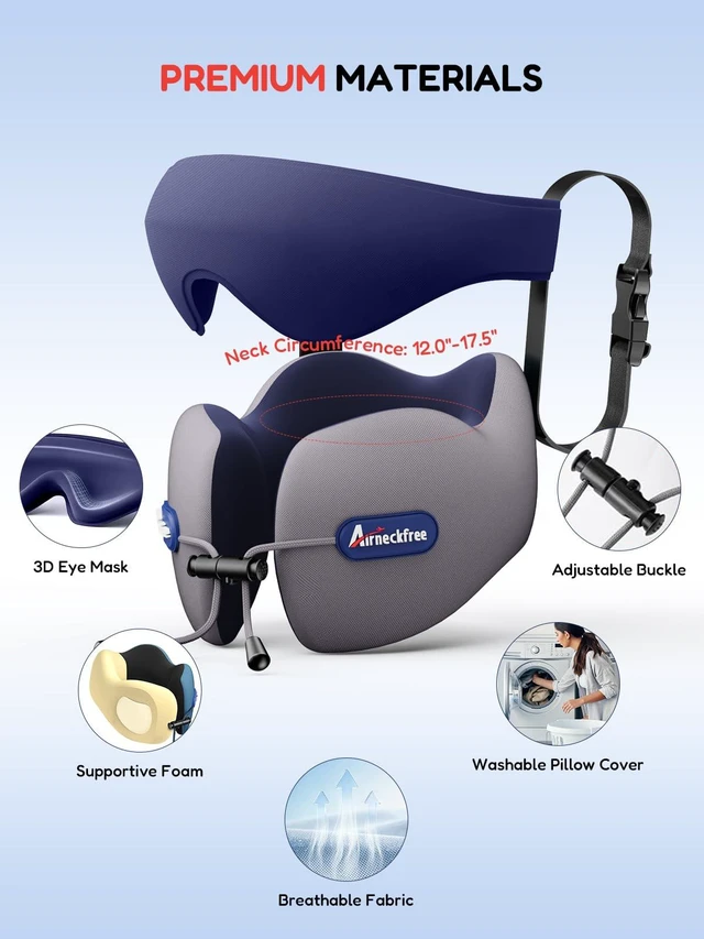 Alt view image 7 of 7 - Travel Neck Pillow for Airplane,Memory Foam,3D Eye Mask | 360 Ergonomic Pillow Head Neck Chin Sleep Support Essentials for Traveling/Long-haul Light/Car/Train/Office/Home Teal