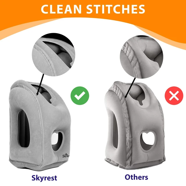 Alt view image 3 of 6 - Inflatable Travel Pillow - Airplane Pillow for Neck Support on Long Flights, Buses, Cars, Office & Trains - Comes with Eye Mask, Earplugs & Portable Drawstring Bag - Grey