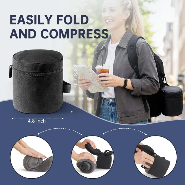 Alt view image 5 of 6 - Neck Pillow Memory Foam Adjustable Clasp for Airplane Travel | Ergonomic Support, Removable Washable Cover, Portable Travel Bag. Ideal for Car, Office & Long Flights. Dark Gray