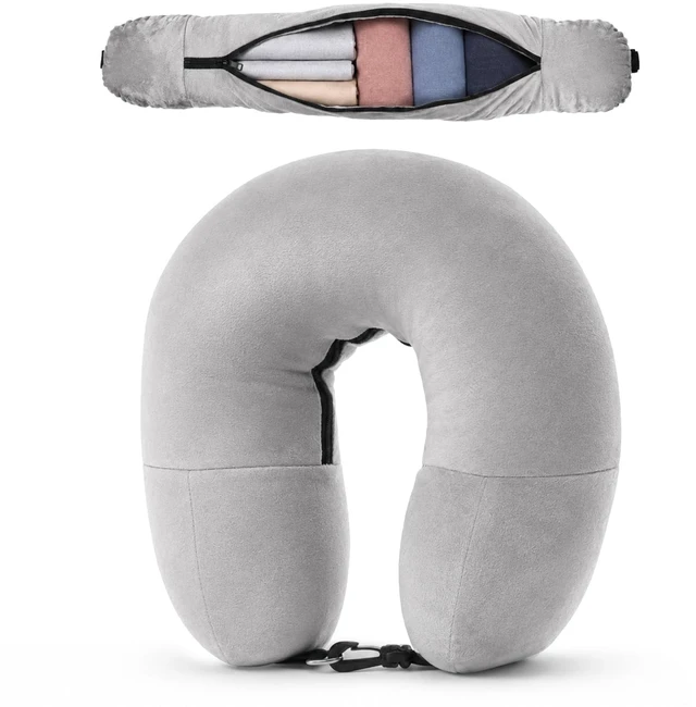 Main image of Fillable Neck Pillows for Travel, Adjustable Stuffable Neck Pillow | Grey Packable Inflatable Stuffable Travel Pillow Fits 5+ days Travel Essentials for Airplanes