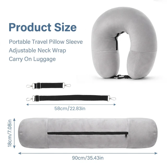 Alt view image 2 of 7 - Fillable Neck Pillows for Travel, Adjustable Stuffable Neck Pillow | Grey Packable Inflatable Stuffable Travel Pillow Fits 5+ days Travel Essentials for Airplanes