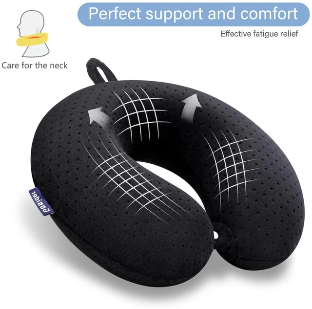 Alt view image 4 of 7 - Black Travel Neck Pillow U Shape Memory Foam Airplane Pillow Soft | Travel Pillows for Airplanes, Compact Neck Pillow Travel, Neck and Head Support, For Planes, Car, Train, Office Use