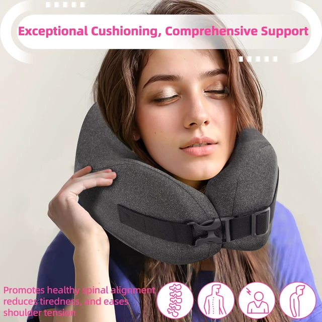 Alt view image 6 of 7 - Neck Pillow Airplane Travel Set, Memory Foam Plane Pillow for Long Flights | Travel Pillow, 3D Contoured Eye Mask, Earplugs, Portable Bag