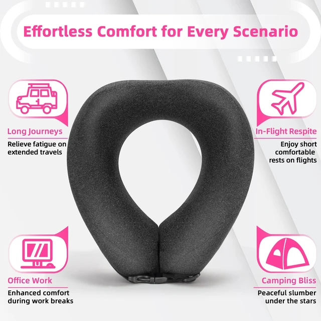 Alt view image 4 of 7 - Neck Pillow Airplane Travel Set, Memory Foam Plane Pillow for Long Flights | Travel Pillow, 3D Contoured Eye Mask, Earplugs, Portable Bag