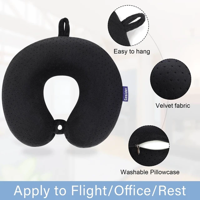 Alt view image 2 of 7 - Black Travel Neck Pillow U Shape Memory Foam Airplane Pillow Soft | Travel Pillows for Airplanes, Compact Neck Pillow Travel, Neck and Head Support, For Planes, Car, Train, Office Use