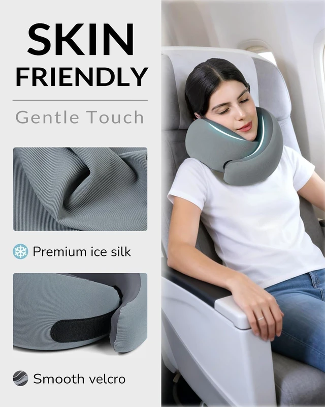 Alt view image 3 of 7 - Travel Neck Pillow - Memory Foam Airplane Pillow with Chin Support | Dual raised sides provide 360° head and chin support; washable breathable cover and compact carry bag for long flights