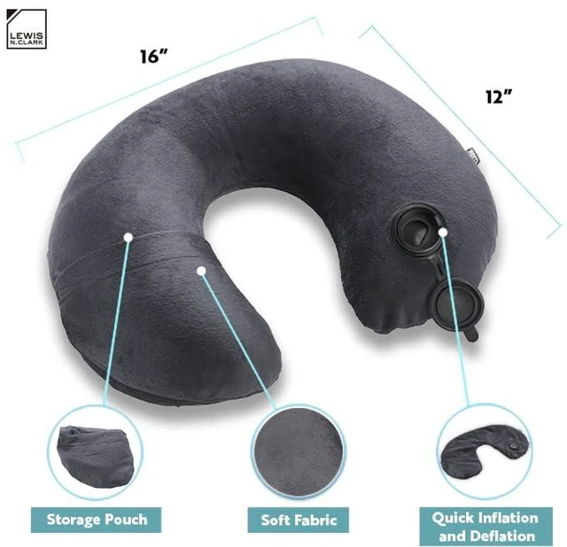 Alt view image 3 of 6 - Compact Portable Adjustable and Inflatable Cervical Neck Pillow for Travel, Gray