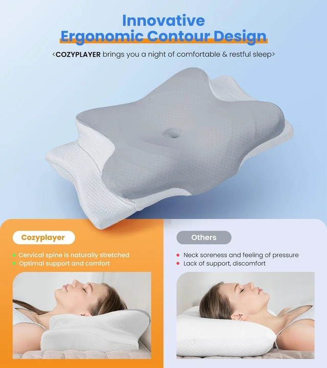 Alt view image 2 of 7 - Ultra Pain Relief Cooling Pillow for Neck Support, Adjustable Cervical Pillow Cozy Sleeping, Odorless Ergonomic Contour Memory Foam Pillows, Orthopedic Bed Pillow for Side Back Stomach Sleeper